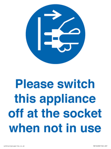 Please switch this appliance off at the socket when not in use